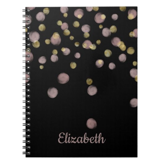 モノグラム赤面と金ゴールドオーバーレイ・オン・ブラック ノートブック (正面)