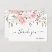 モノグラム赤面ほこりっぽいバラ水色の花 サンキューカード (正面/裏面)