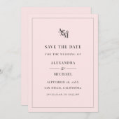 モノグラム赤面シンプルピエレガントッモダンク結婚 セーブザデート (正面/裏面)