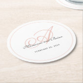 モノグラム赤面ピンクと白 ラウンドペーパーコースター (アングル)