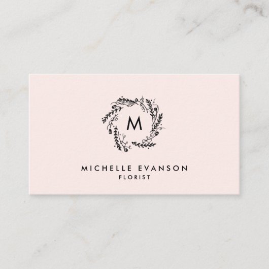 モノグラム赤面ピンクアンドブラックフローラリース 名刺 (正面)