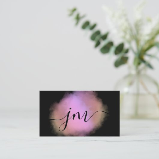 モノグラム赤面ピンクウォーターカラーブラックビジネスカード コーリングカード (スタンド正面)