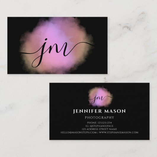 モノグラム赤面ピンクウォーターカラーブラックビジネスカード コーリングカード (正面/裏面)