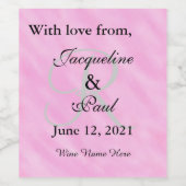 モノグラム赤面ピンクウォーター結婚カラーありがとう ワインラベル (シングルラベル)