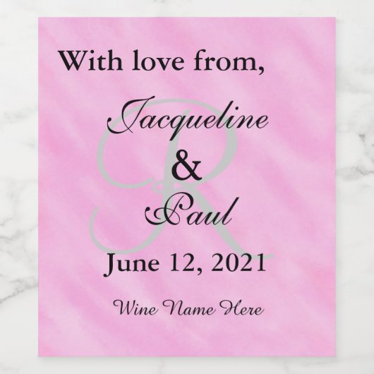 モノグラム赤面ピンクウォーター結婚カラーありがとう ワインラベル (シングルラベル)