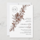 モノグラム赤面ピンクウォーター結婚カラーフローラ 招待状 (正面)