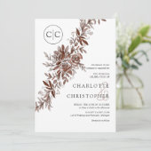 モノグラム赤面ピンクウォーター結婚カラーフローラ 招待状 (スタンド正面)