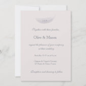 モノグラム赤面ピンクグレーフェザーエレガントな結婚式 招待状 (正面)