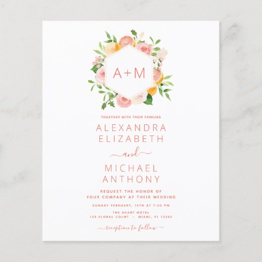 モノグラム赤面ピンクシトラス結婚フローラ (正面)