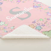 モノグラム赤面ピンクスターズベビーガールズパーソナライズされた シェルパブランケット (3/4)