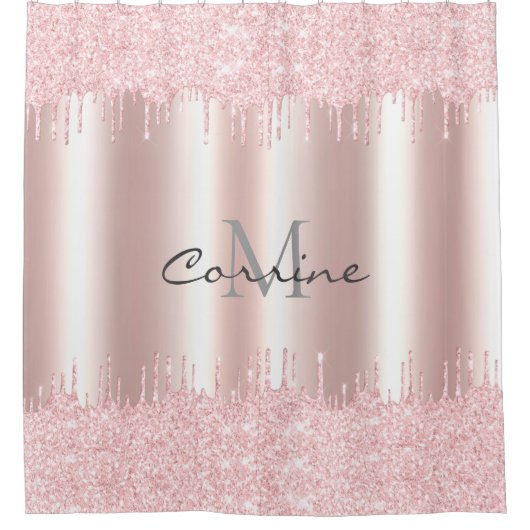 モノグラム赤面ピンクダレグリッターメタリック シャワーカーテン (正面)