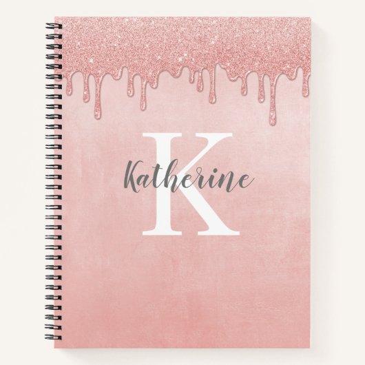 モノグラム赤面ピンクドリッピンググリッター ノートブック (正面)