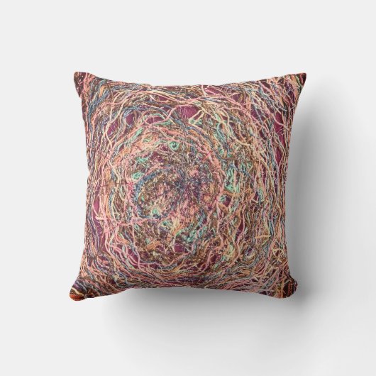 モノグラム赤面ピンクピーチティール(緑がかった色)印刷クロシェ クッション (裏面)