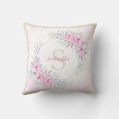 モノグラム赤面ピンクフローラ水彩エレガント クッション (裏面)