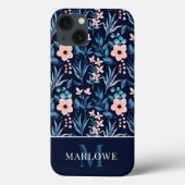 モノグラム赤面ピンクブルーウォーターカラーフローラルパターン Case-Mate iPhoneケース (裏面)