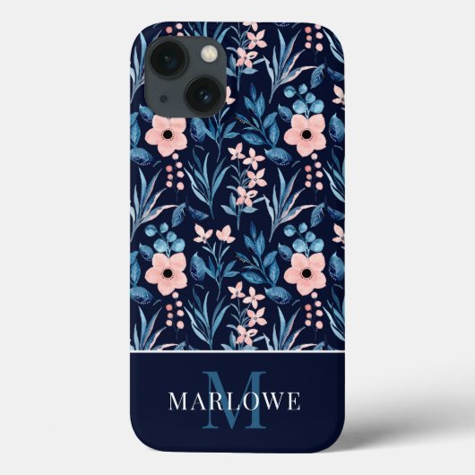 モノグラム赤面ピンクブルーウォーターカラーフローラルパターン Case-Mate iPhoneケース (裏面)