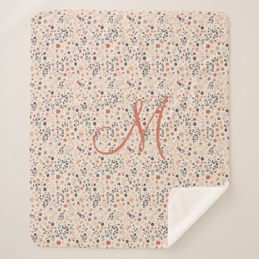 モノグラム赤面ピンクボホパープルコーラルワイルドフラワー シェルパブランケット (正面)