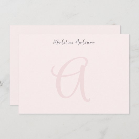 モノグラム赤面ピンクモダンミニマルフェミニンリスト ノートカード (正面/裏面)