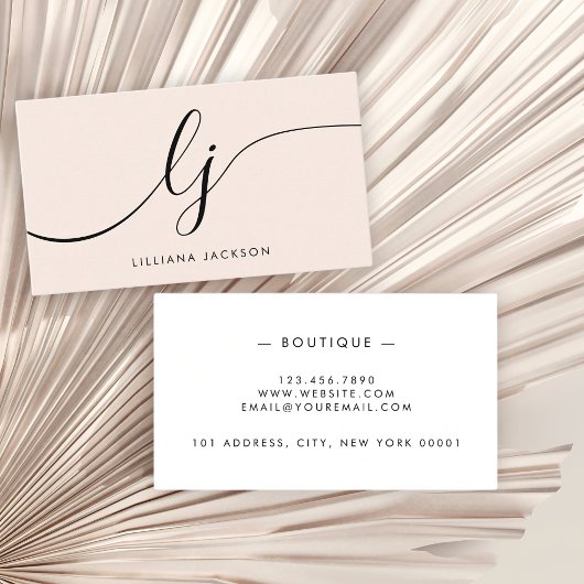 モノグラム赤面ピンクモダンミニマルフェミニンリスト 名刺