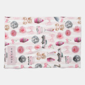 モノグラム赤面ピンクレトロディスコボールコケット キッチンタオル (横)