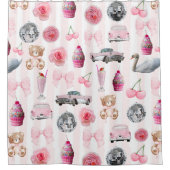 モノグラム赤面ピンクレトロディスコボールコケット シャワーカーテン (正面)