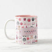 モノグラム赤面ピンクレトロディスコボールコケット ツートーンマグカップ (左)