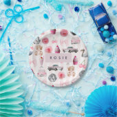 モノグラム赤面ピンクレトロディスコボールコケット ペーパープレート (パーティー)