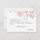 モノグラム赤面ピンクローズウォーターカラーフラワー サンキューカード (裏面)