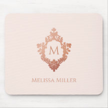 モノグラム赤面ピンクローズ金ゴールドクレスト名エレガント