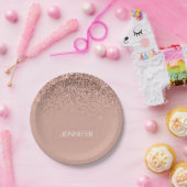 モノグラム赤面ピンクローズ金ゴールドグリッター&スパークル ペーパープレート (パーティー)