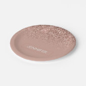 モノグラム赤面ピンクローズ金ゴールドグリッター&スパークル ペーパープレート (アングル)