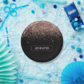 モノグラム赤面ピンクローズ金ゴールドグリッター&スパークル ペーパープレート (パーティー)