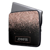 モノグラム赤面ピンクローズ金ゴールドグリッター&スパークル ラップトップスリーブ (正面左)