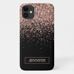 モノグラム赤面ピンクローズ金ゴールドグリッター&スパークル iPhone 11 ケース