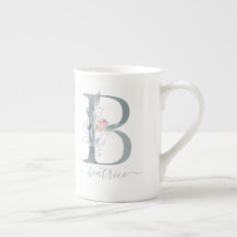 モノグラム赤面ピンク水彩フローラ文字B