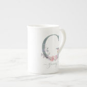 モノグラム赤面ピンク水彩フローラ文字G ボーンチャイナマグカップ (正面右)