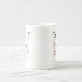モノグラム赤面ピンク水彩フローラ文字N ボーンチャイナマグカップ (正面)