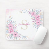 モノグラム赤面ピンク花水彩かわいいボホ マウスパッド (マウス)