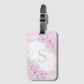 モノグラム赤面ピンク花水彩かわいいボホ ラゲッジタグ (正面縦)