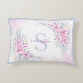 モノグラム赤面ピンク花水色エレガント アクセントクッション (裏面)