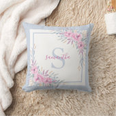 モノグラム赤面ピンク花水色エレガント クッション (ブランケット)