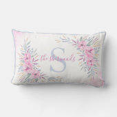 モノグラム赤面ピンク花水色エレガント ランバークッション (裏面)