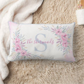 モノグラム赤面ピンク花水色エレガント ランバークッション (ブランケット)