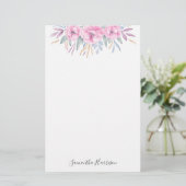 モノグラム赤面ピンク花水色エレガント 便箋 (スタンド正面)