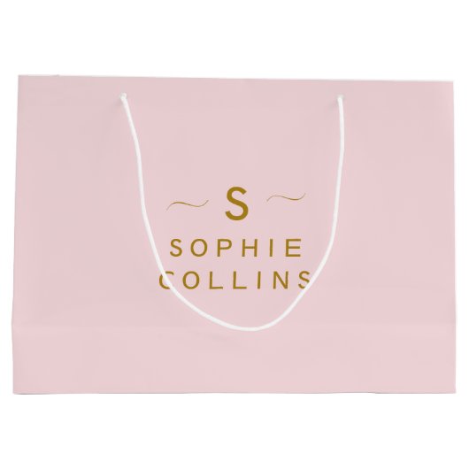 モノグラム赤面ピンク金ゴールドミニマルエレガントリスト名 ラージペーパーバッグ (裏面)
