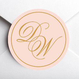 モノグラム赤面ピンク2イニシャルゴールデンカリグラフィー ラウンドシール
