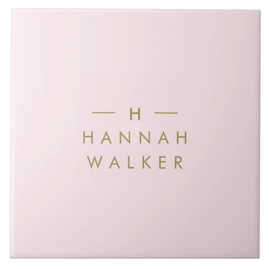 モノグラム赤面ピンク |金ゴールドエレガントミニマル タイル (正面)