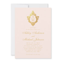 モノグラム赤面フェイク金ゴールドフローラクレストピンク結婚ズ