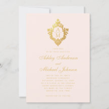 モノグラム赤面フェイク金ゴールドフローラクレストピンク結婚ズ