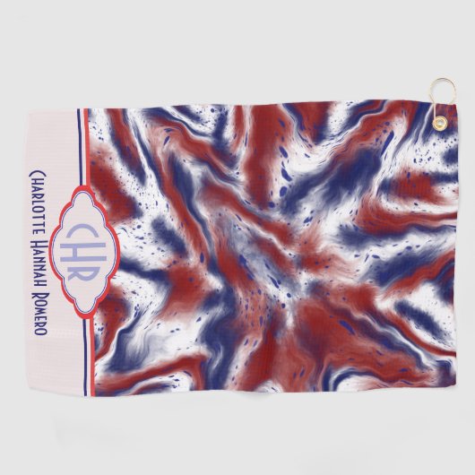 モノグラム赤、白および青のタイ染料 |水彩 ゴルフタオル (横)